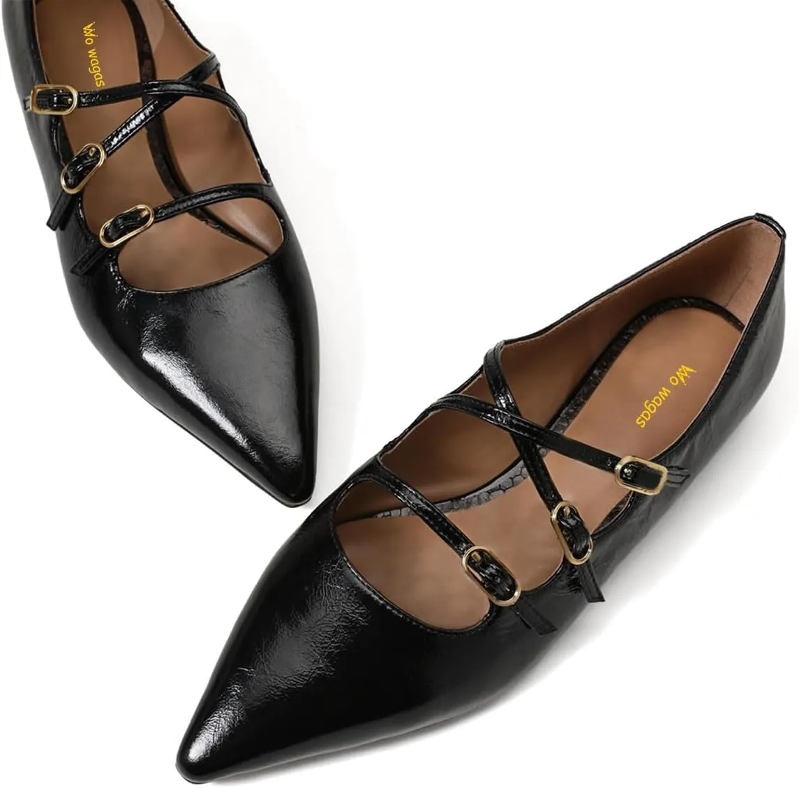 Womens Closed Pointed Toe Mary Jane Flats Cross Strap Buckle Low Heels Shoes for Dancing Ballroom Party Size 4-16 US