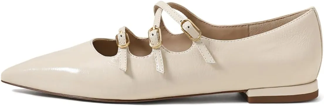 Womens Closed Pointed Toe Mary Jane Flats Cross Strap Buckle Low Heels Shoes for Dancing Ballroom Party Size 4-16 US