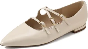 Womens Closed Pointed Toe Mary Jane Flats Cross Strap Buckle Low Heels Shoes for Dancing Ballroom Party Size 4-16 US
