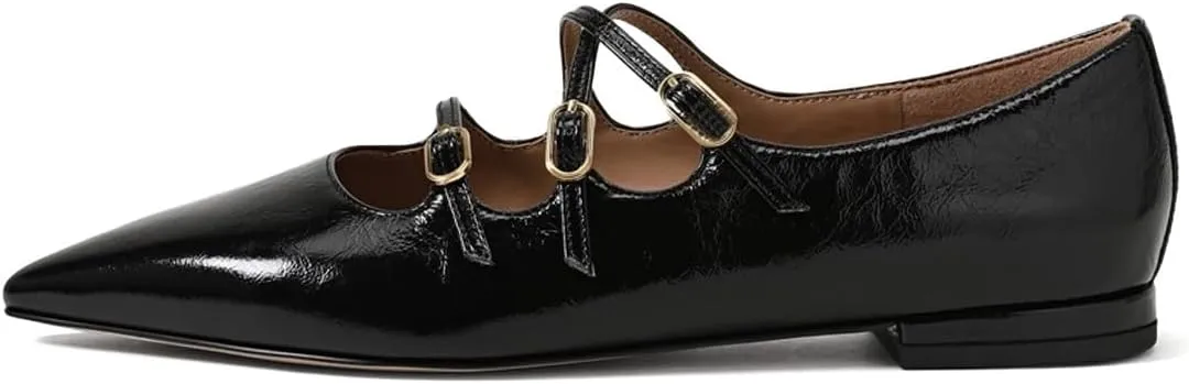 Womens Closed Pointed Toe Mary Jane Flats Cross Strap Buckle Low Heels Shoes for Dancing Ballroom Party Size 4-16 US