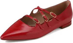 Womens Closed Pointed Toe Mary Jane Flats Cross Strap Buckle Low Heels Shoes for Dancing Ballroom Party Size 4-16 US