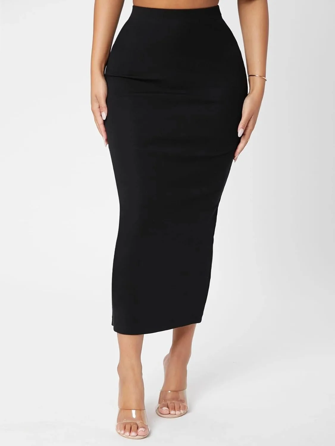 Womens Elastic Waist Long Elegant Office Pencil Skirts for Women