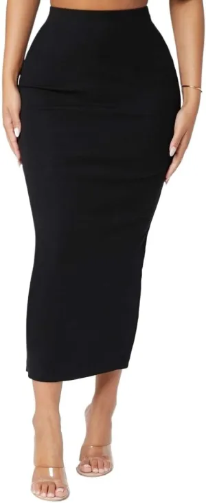 Womens Elastic Waist Long Elegant Office Pencil Skirts for Women