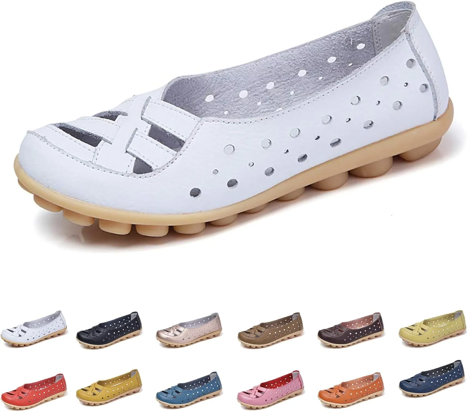 Womens Flat Sandals 2025 Summer Orthopedic Sandals Comfort Walking Office Flat Loafer Hollow Out Slip On Breathable Shoes Casual Leather Fashion Flats for Women