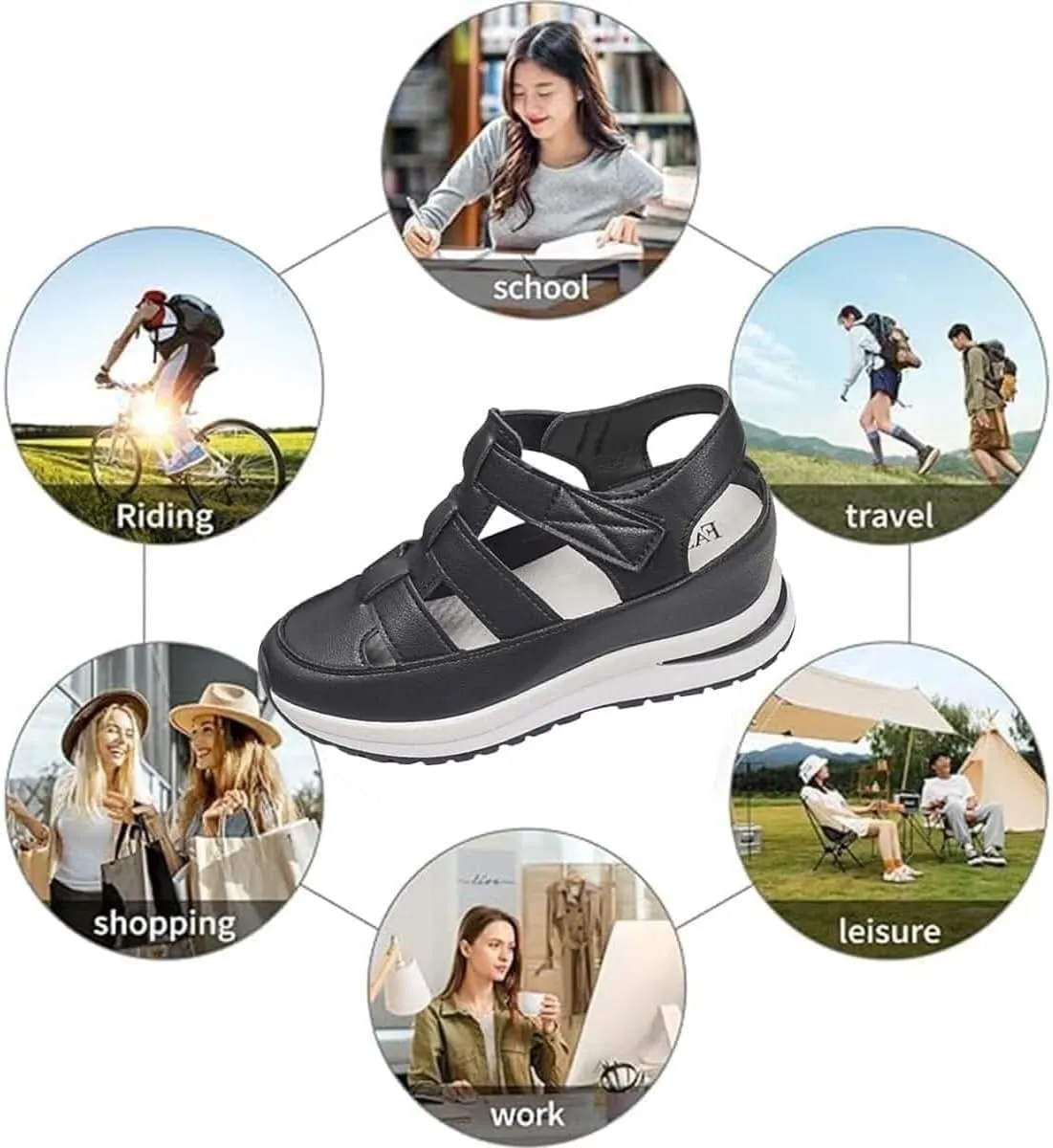 Women's Hollow Out Breathable Platform Wedge Sandals Sneakers, Womens Stylish Closed Toe Roman Sandal Adjustable Strap