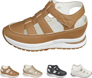 Women's Hollow Out Breathable Platform Wedge Sandals Sneakers,2025Womens Stylish Casual Closed Toe Sandal Adjustable Strap,Leather Comfortable Stylish Roman Sandals