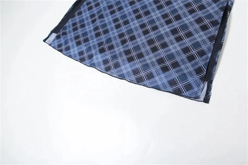 Women's Plaid Print Hip Skirt, Slim Pencil Preppy Style Slit Midi Skirt