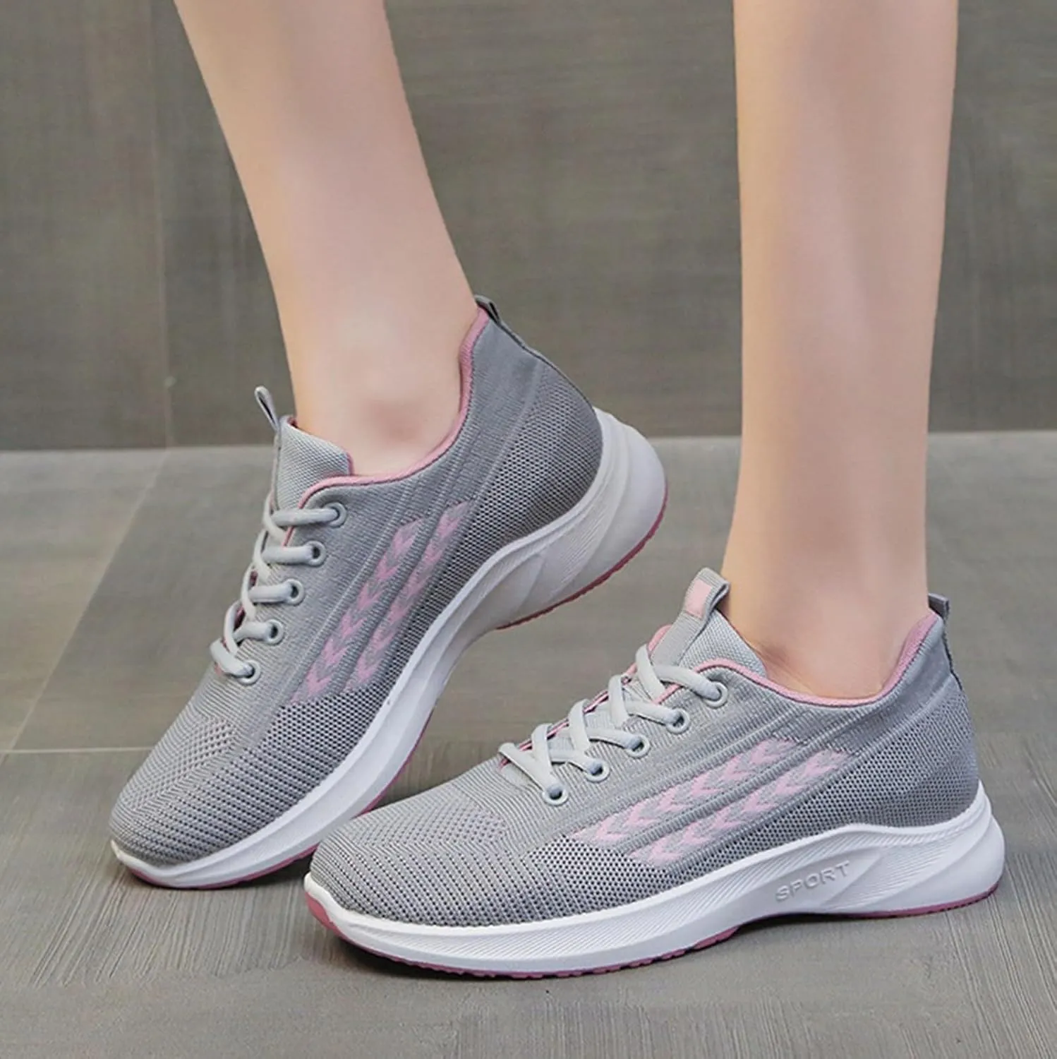Women's Shoes Sneakers Lace Up Knit Mesh Sport Shoes Breathable Lightweight Casual Walking Workout Training Shoes