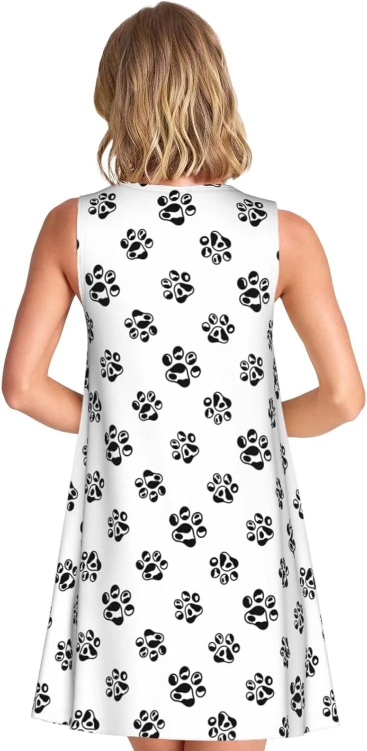 Womens Sleeveless Dress A-Line Flare Tank Dress Loose Sun Dresses Summer Flowy Swing Sundress Round Neck Outfit