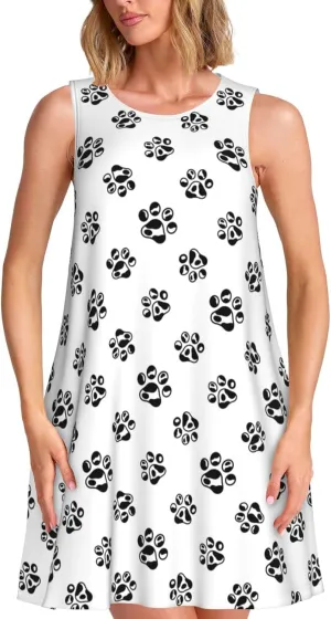 Womens Sleeveless Dress A-Line Flare Tank Dress Loose Sun Dresses Summer Flowy Swing Sundress Round Neck Outfit