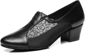 Women's Stylish Round Toe Synthetic Ballroom Morden Tango Party Wedding Professional Dance Shoes Black US 6.5