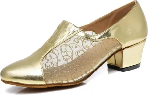 Women's Stylish Round Toe Synthetic Ballroom Morden Tango Party Wedding Professional Dance Shoes Gold US 10