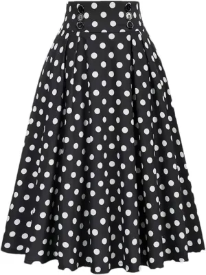 Women's Vintage Casual Long A-Line High Waist Skirt Double Breasted Large Swing Pleated Skirt