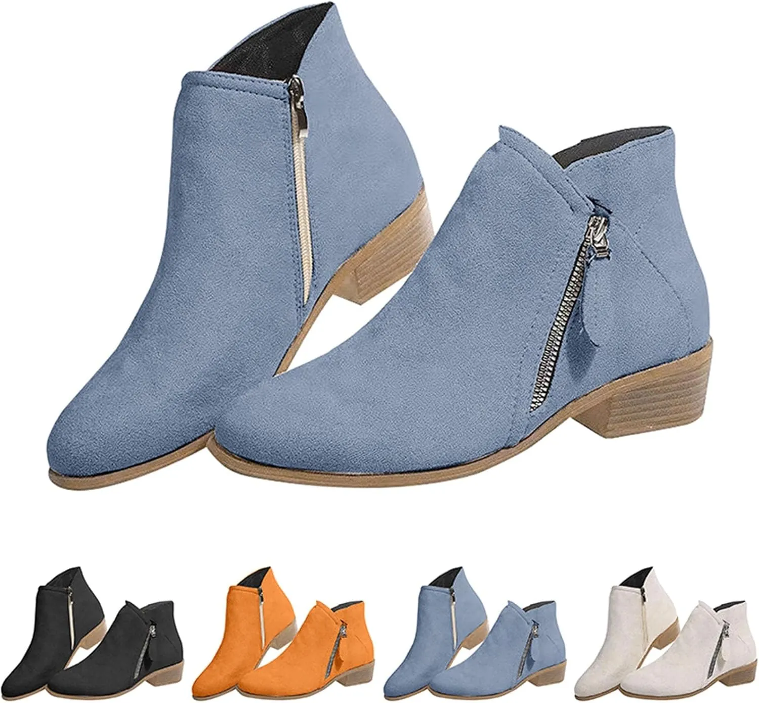 Womens Winter Boots Ankle Cowboy Booties Wide Width Short Western Boots for Women Short Walking Boot Comfy Soft Cover Heel Chunky Low Heel Classic Pointed Toe
