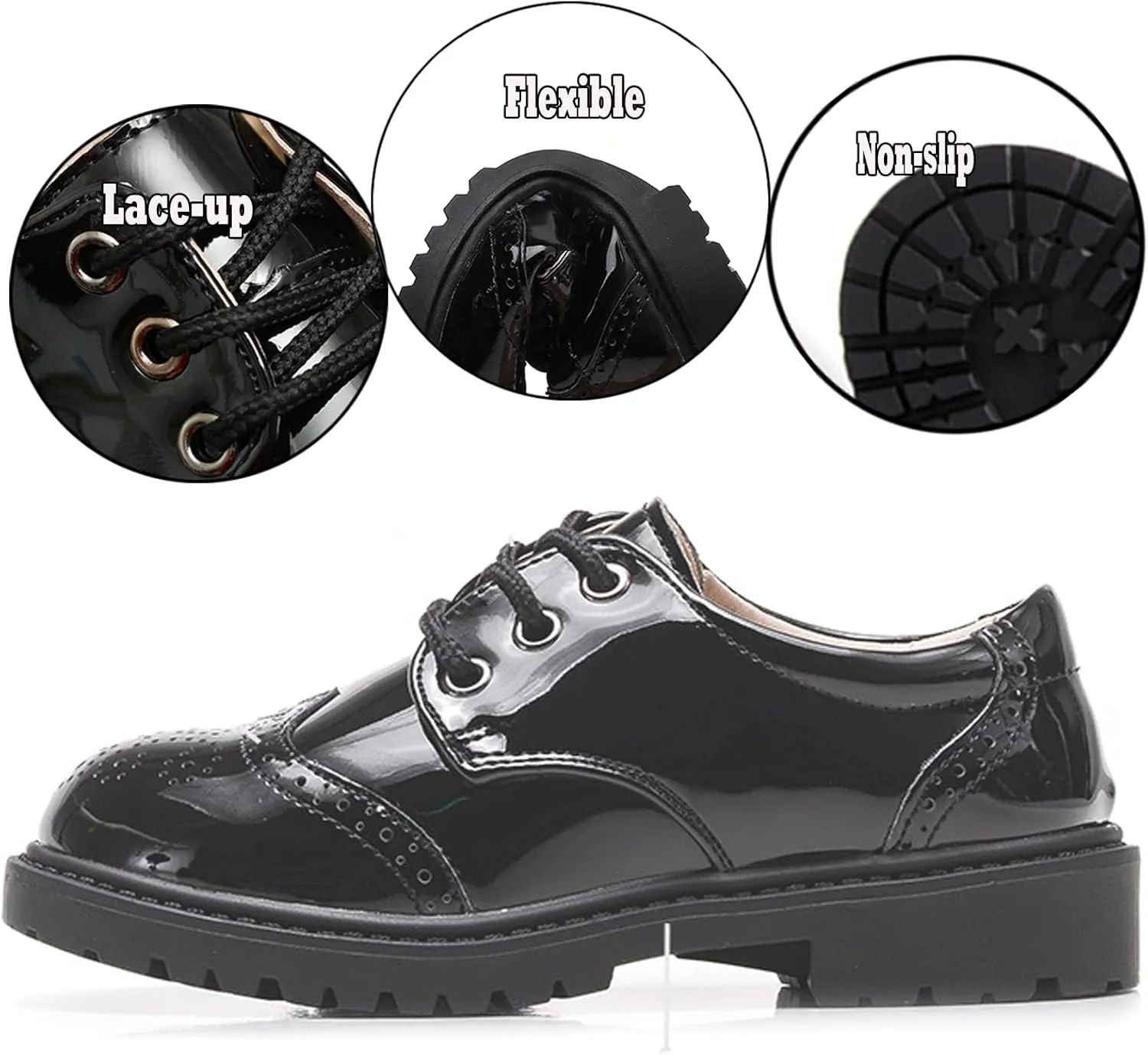 WUIWUIYU Toddlers Boys Ring Bearer Wedding Homecoming Prom Concert Black Oxfords Flats Brogues School Uniform Dress Shoes