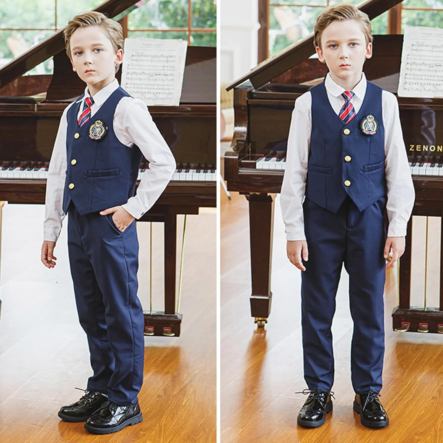 WUIWUIYU Toddlers Boys Ring Bearer Wedding Homecoming Prom Concert Black Oxfords Flats Brogues School Uniform Dress Shoes
