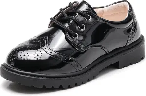 WUIWUIYU Toddlers Boys Ring Bearer Wedding Homecoming Prom Concert Black Oxfords Flats Brogues School Uniform Dress Shoes