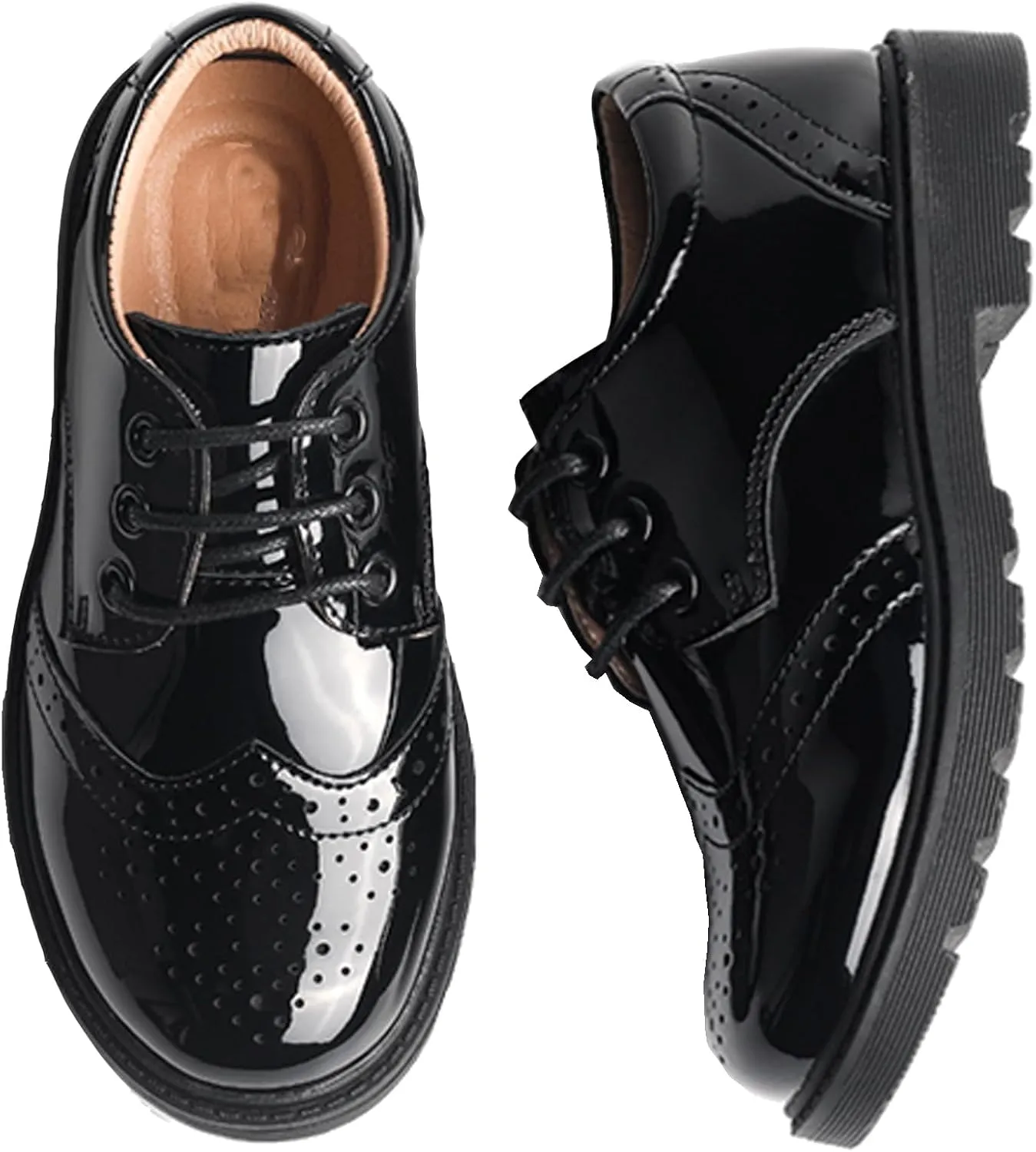 WUIWUIYU Toddlers Boys Ring Bearer Wedding Homecoming Prom Concert Black Oxfords Flats Brogues School Uniform Dress Shoes