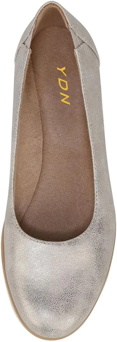 YDN Women Retro Closed Round Toe Ballet Flats Wedge Heels Slip On Ballerina Shoes for Dressy Prom Dancing Size 4-16 US