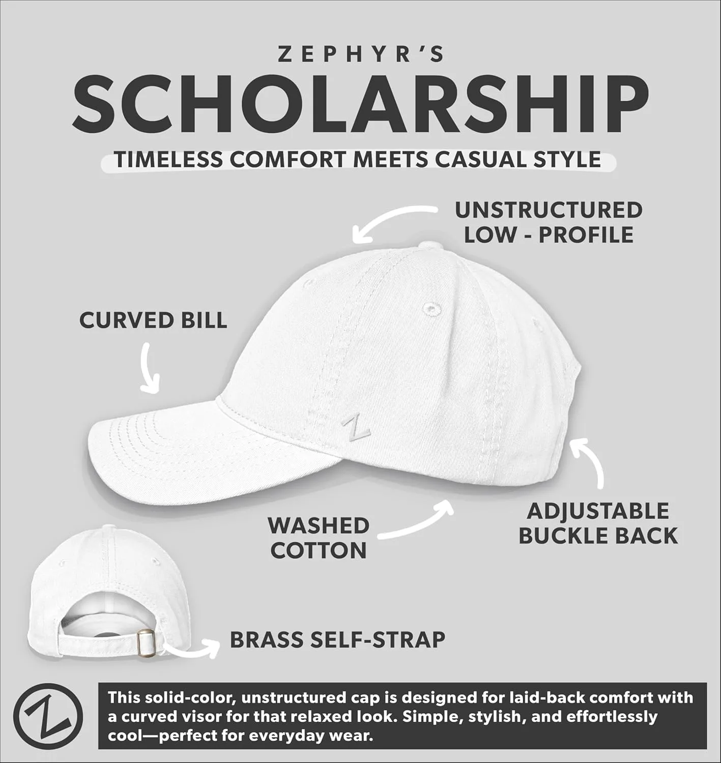 Zephyr Men's Adjustable Scholarship Hat Charcoal